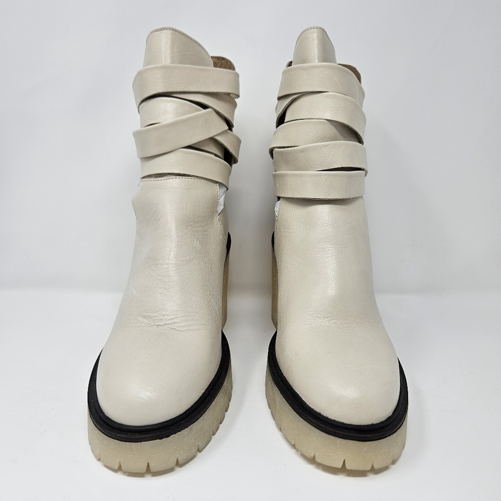 Free People Jesse Cut-Out Ivory Leather Platform Ankle Boots Sz 8 & 9 Boho - Picture 4 of 16